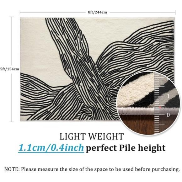 5×8 Ft Area Rugs, Abstract Washable Rug, Modern Black and White Rug - Picture 2 of 7